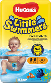 Huggies Little Swimmers engangs svømmebleer til babyer og småbørn, størrelse 5-6 (12-18 kg), 11 svømmebleer, unisex