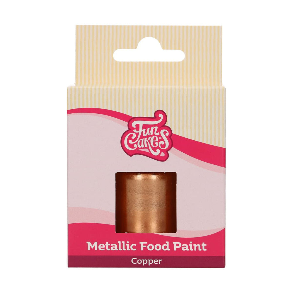 Vopsea alimentară metalică Funcakes, culoarea cupru: Creează efecte metalice pe fondant, marțipan, glazură regală și fursecuri. Colorant alimentar comestibil 100%, Halal, potrivit pentru vegetarieni și vegani. 30 ml.