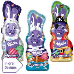 Milka Smiling Bunny Alpine Milk Design Edition - Påskechokolade med 3 forskellige designs - 24 x 45g
