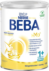 BEBA Junior 1+ mælkedrik fra 1 år, med HMO, alderssvarende proteinindhold, kun laktose, ingen palmeolie, ingen fiskeolie, småbørnsmad, babymælkpulver, pakke med 6 (6 x 800 g)