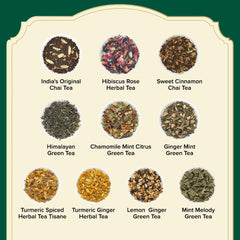 VAHDAM, set de degustare cu sortimente de ceai (20 de arome, 40 bucăți) Ceai negru, ceai verde, ceai din plante, ceaiuri chai și multe altele | Pliculețe de ceai piramidale cu frunze lungi | Cadouri pentru femei și bărbați