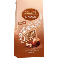 Lindt Chokolade | LINDOR Tiramisu Taske | 137g | 11 mælkechokoladekugler med smelte-i-mund-tiramisufyld | Gave af chokolade
