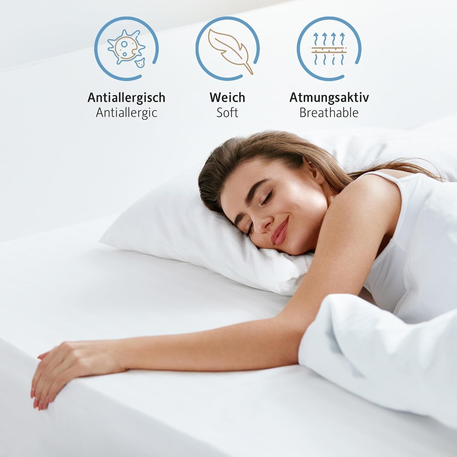 Pernă 80X80 Cm set de 2, pernă certificată Oeko-Tex cu umplutură de pernă 1000G, potrivită pentru alergici, lavabilă Perne standard Naty Shop