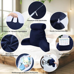 Pernă ergonomică pentru citit INFANZIA cu cotiere, suport pentru spate, bleumarin