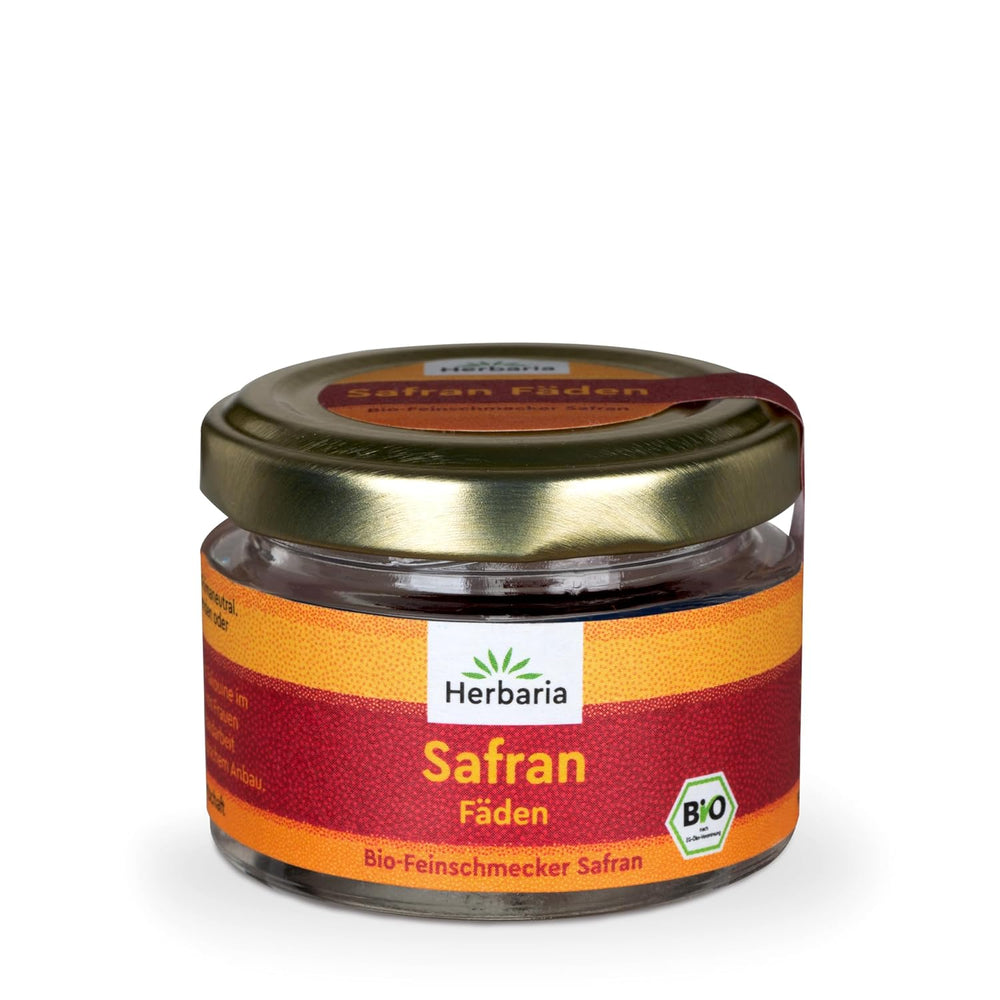 Herbaria Safran-Fäden bio 0,5g im Glas – Bio Saffron-Fäden aus dem bereicht Safran-Ort Taliouine i Marokko – Safranfäden i Premium Bio-Qualität – Saffron Premium - Safran première catégorie