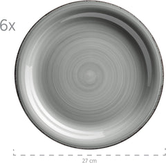 Set de veselă MÄSER pentru 6 persoane, aspect vintage modern, serviciu de masă cu 12 piese, pictat manual, albastru, gresie, albastru fumuriu (Bel Tempo II)