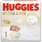 Huggies Extra Care Babybleer, størrelse 1 (2-5 kg), pakke med 28 Mor og barn Naty Shop