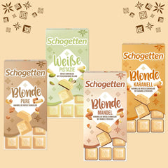 Schogetten Blonde Karamel | Karamel med hvid chokolade og karamelstykker | Chokoladebar 100g | Bekvemt portioneret