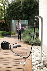 GF SRL, Aquapop Gri Ediție Limitată cu furtun textil autoextensibil de 25 m Fabricat în Italia, pungă de plastic moale, duze și fitinguri Lancia 8 pentru irigarea grădinii, gri închis