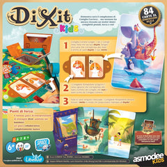 Asmodee Kids - Dixit Kids, joc de societate pentru imaginație și fantezie pentru copii și întreaga familie, cărți de joc ilustrate, 3-6 jucători, vârste 6+, 25 min, ediție italiană