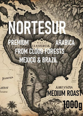 Cafea Norte Sur, cafea tare pentru măcinarea zilnică. 100% Arabica din Mexic și Brazilia.