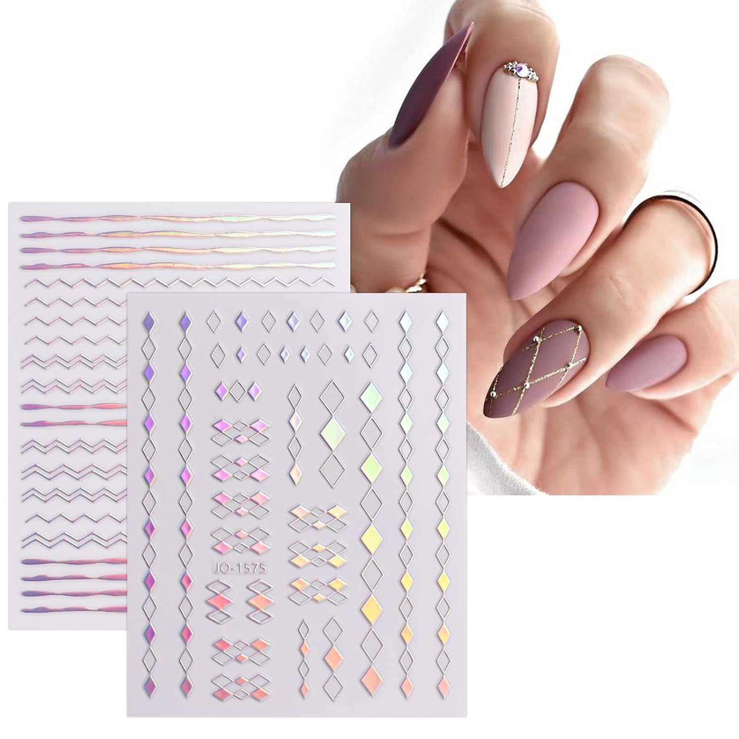 JMEOWIO Nagelsticker Aurora 12 Blatt Nail Art Sticker Selbstklebend Nagelaufkleber Holografisch Dekoration Nageldesign Zubehör
