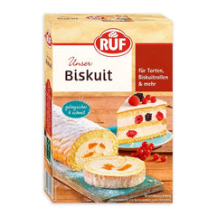 RUF Biskuit Teig, Backmischung Für Einen Saftigen Biskuitteig, Gelingsicher Und Schnell Zuberitet, Zur Herstellung Von Biskuitrollen, Biskuitkuchen Oder Tortenboden, 1 X 250G Naty Shop Bikuit Bikuit