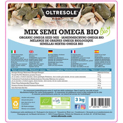 Økologisk Omega frøblanding 3 kg (blanding af græskar-, solsikke- og hørfrø), en blanding af 3 hele rå oliefrø, rig på protein, fibre og omega-3 fedtsyrer
