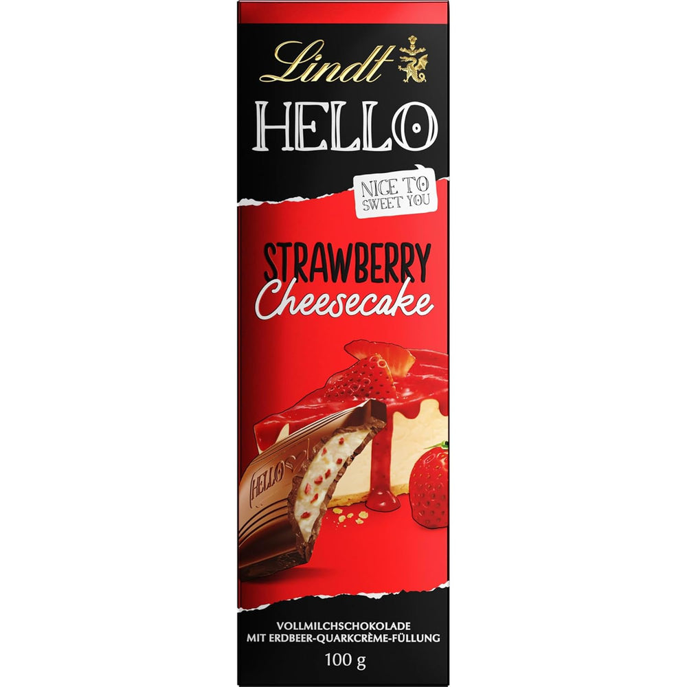 Lindt HEJ Jordbærchokoladecheesecake | Bar 100g | Mælkechokolade med jordbærkvarkcremefyld | Chokoladebar | Chokolade gave