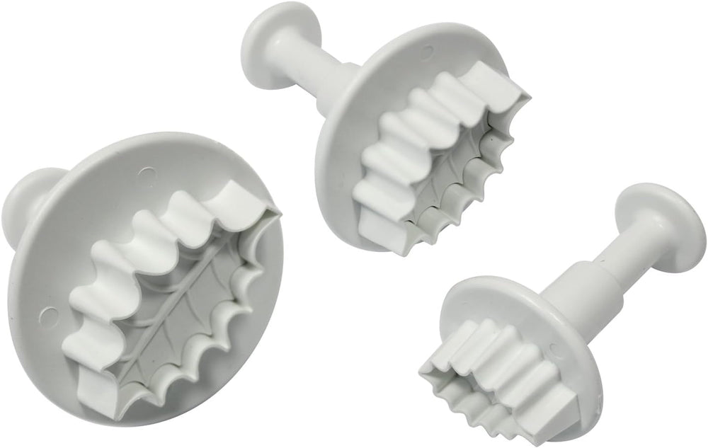 HL544 Forme de embosat cu frunză de ilex cu nervuri, dimensiuni mici, medii și mari, plastic, albe, set de 3