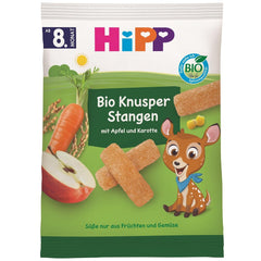 HiPP Bio Knusper Stangen Æble Karotte (7 x 30g), Babysnack ab 8. Monat, Süße nur aus Früchten und Gemüse, glutenfrei, in best Bio-Qualität