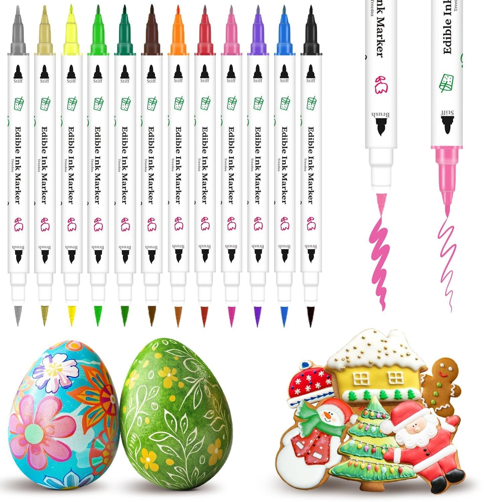 Pixuri de colorat alimentar pentru copt, pix de colorat alimentar pentru ouă de Paște, pixuri de colorat fondant, 12 markere cu punct fin, alimente, scriitor pentru fursecuri, prăjituri, fondant, deserturi, pix comestibil de scris