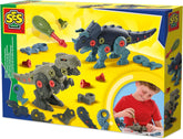 SES Creative 14291 Dino-Schraubkonstruktionen - Kreatives Bauset für Kinder ab 5 Jahren - Baue einen T-Rex und Triceratops - Fördert Problemlösungsfähigkeiten und Spaß, Weiß