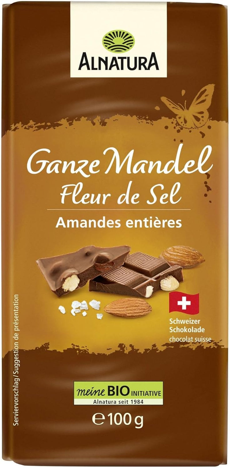Økologisk chokolade med hele mandler og blomst af salt, 100 g