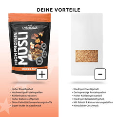 Layenberger 3K højproteinmüsli, 50% Eiweiß og 18% Kohlenhydrat - Enkeltpakke (1X 390 G) - Schoko-Nuss Cereale Naty Shop