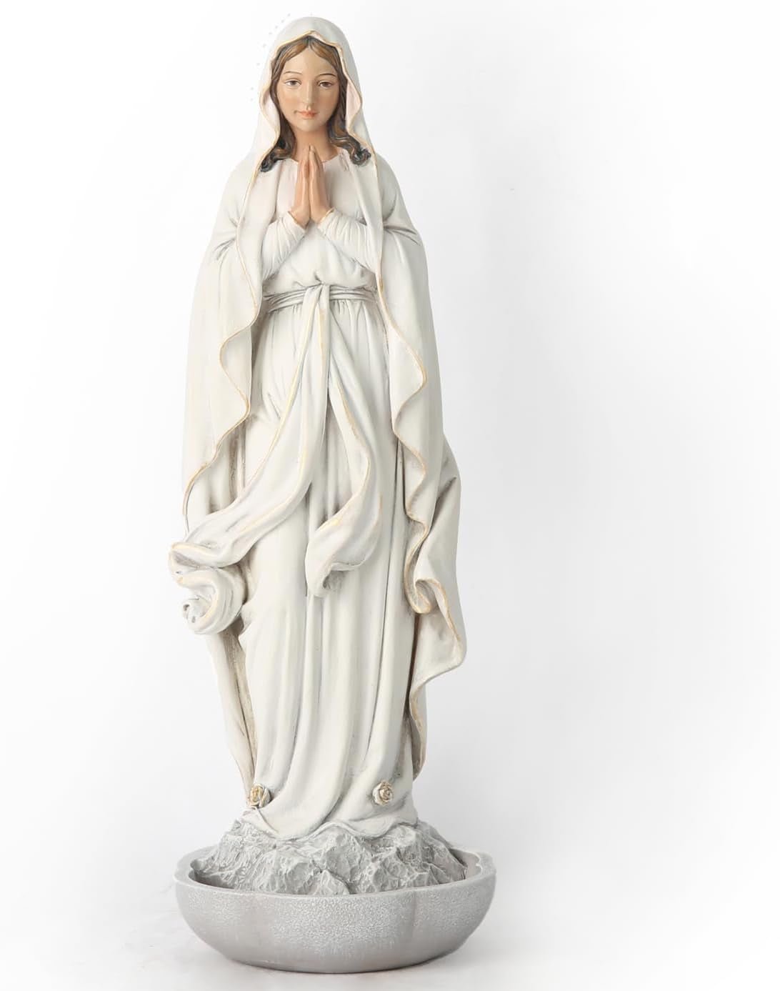 BC Statuia catolică a Maicii Domnului din Lourdes, Maica Sfântă Fecioară Maria, Memento de masă, Suport Rozariu, Apă Sfântă, Cadou religios pentru mamă, 25,9 cm înălțime, Sculptură, Statuete si sculpturi Naty Shop Alb 10.2 inch H