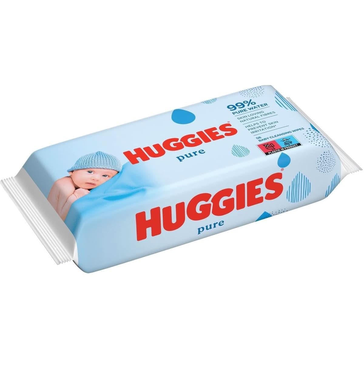 Huggies Pure, șervețele pentru bebeluși, 18 pachete (1008 șervețele în total) — 99% apă pură — fără parfum pentru curățare și protecție blândă Servetele Umede Bebelusi Naty Shop