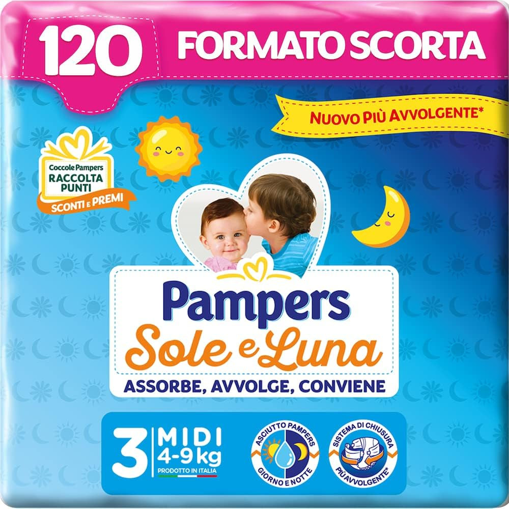 Pampers Sun and Moon Midi bleer, str. 3 (4-9 kg), 120 bleer