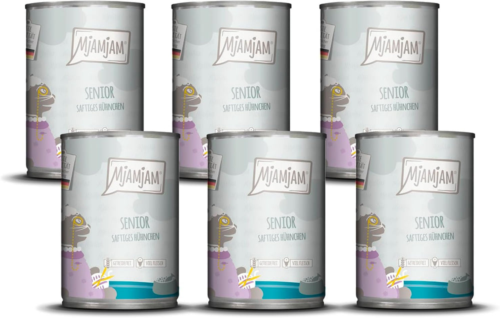 MjAMjAM - Hrană umedă premium pentru pisici - Senior - pui suculent, pachet de 6 (6 x 400g), fără cereale