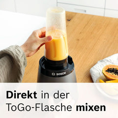 Bosch Standmixer Vitapower Serie 4 MMB6174SN, Verbesserte Version, Hochwertige Edelstahl-Klingen, 1,5L Glasbeholder, 0,6L To-Go-Flasche, Spülmaschinenfeste Teile, 30.000 U/Min, 1200 W, Sølvkøkken Naty Shop