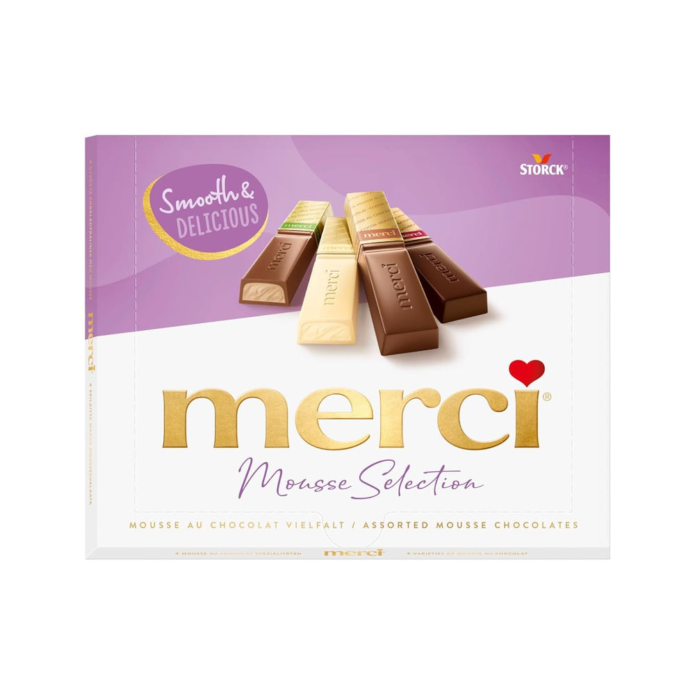 merci Finest Selection Mousse au Chocolat Variety – 1 x 210 g – Specialiteter Udsøgt chokolademousse – Fyldte og ufyldte praliner