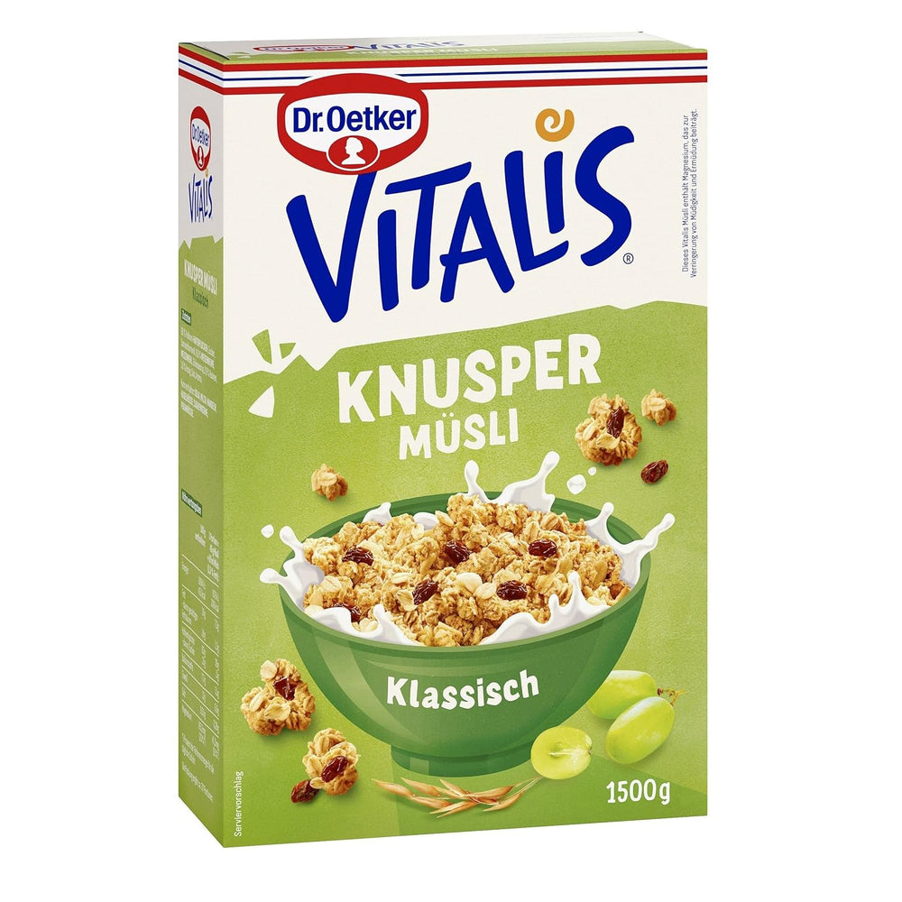 Dr. Oetker Vitalis Classic Crispy Mysli: Stor pakke sprød morgenmadsmüsli med rosiner, 1 pakke, 1,5 kg
