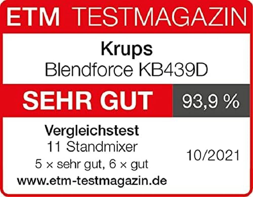 Krups KB439D Blendforce 2 Standmixer | 800 Watt | 5 Geschwindigkeiten | Pulsfunktion | 1,75 Liter Thermoglasbehälter (Nutzvolumen: 1,25 Liter) | Stoßfest | Eiszerkleinerer | Edelstahl Mama si Copilul Naty Shop