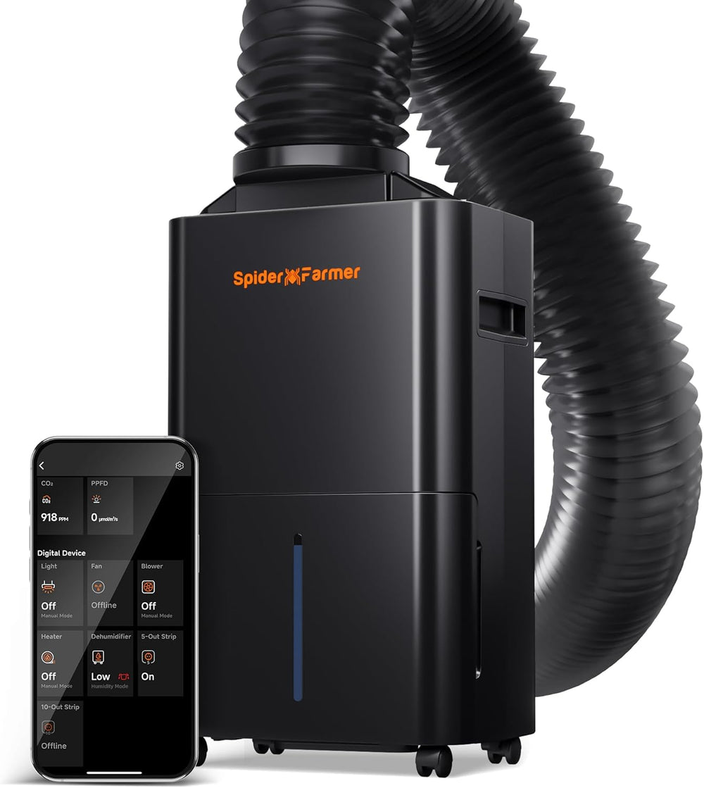 SPIDER FARMER Affugter, 12L planteaffugter med fugtkontrol, appkontrol, 24-timers timerfunktion til væksttelte, elektrisk affugter til indendørs haver, lejligheder og kældre