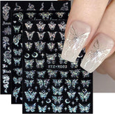 6 Blatt Schmetterling Nagelsticker Selbstklebend Laser Silber Schmetterlings Nagelaufkleber 3D Aurora Silber Schwarz Schmetterlinge Nagel Stickers Frühling Nageldesign Nail Sticker Nail Art Zubehör