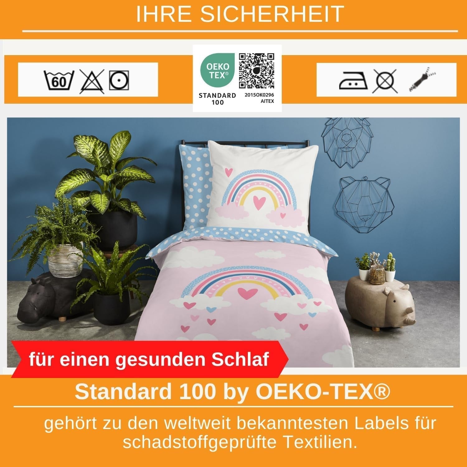 Aminata Kids lenjerie de pat pentru copii, curcubeu, reversibila Lenjerie de pat - copii Naty Shop