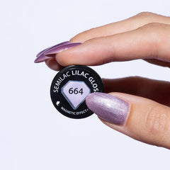 Semilac UV Nail Polish 664 Lilac Gloss 7 ml – Cat Eye Effect, Unikke refleksioner med magnetisk værktøj – Gloss Gala Collection