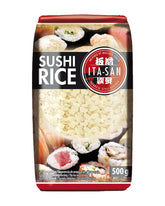 ITA-SAN Sushi-ris, rundkornet, topkvalitet, 100 % ren variant, hurtig og nem tilberedning, vegansk, halal, glutenfri (1 x 500 g)