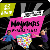 Ninjamas Hearts Pyjamasbukser, 60 absorberende natbukser, 7 år, 17 kg-30 kg mor og baby Naty Shop 4-7 år (60 stk.) piger, 4-7 år