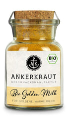 Ankerkraut Bio Golden Milk, Gewürz für goldene Milch, med gurkemeje, Zimt og Ingwer, 75 g i et korkglas