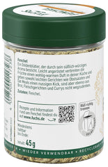 Fuchs Gewürze - Fennikel ganz - sweet-würziges Aroma für Obstsalate, Havre-Meals eller Curries - naturlige ingredienser - 45 g i wiederverwendbarer, genbrugsbarer Dosis