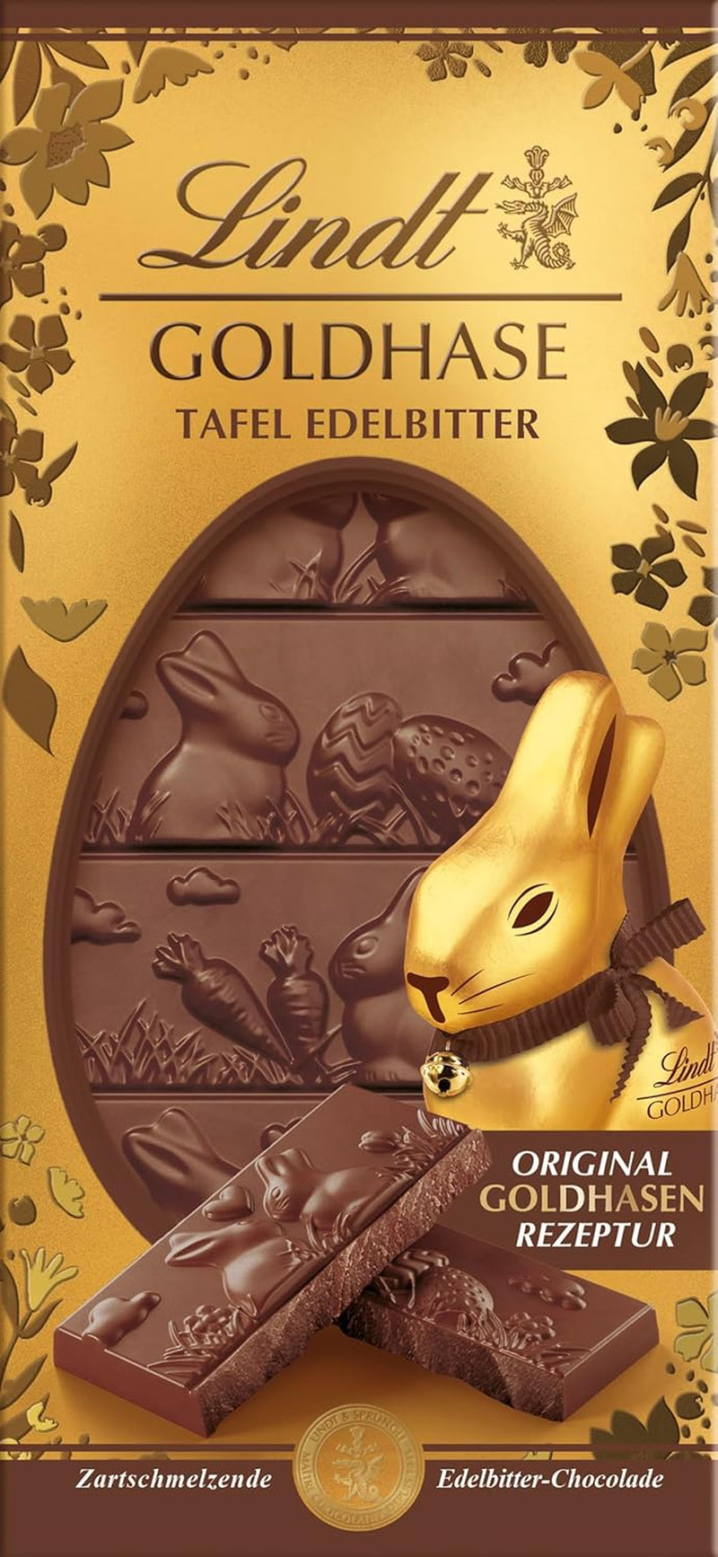 Lindt Gold Bunny Chokoladebar, Mørk Chokolade | 120 g 60% mørk chokolade, lavet efter den originale Gold Bunny-opskrift | Chokoladebar | Chokolade gave