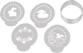 Dr. Oetker Ei-Ausstecher inkl. 4 Deco-Schablonen aus der Series "Goldiges Ostern", Keks- und Plätzchenform (Farbe: Silber, Weiß), Menge: 1 x 5er Sæt