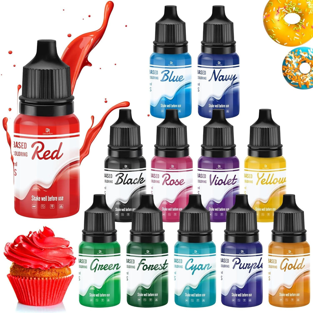 Colorant alimentar liposolubil pentru ciocolată - 12 culori coloranți alimentari pe bază de ulei pentru fondant, decorarea torturilor, copt - colorant alimentar lichid pentru unt de cacao, cremă de unt, prăjituri - 10 ml fiecare