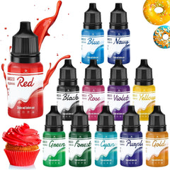 Colorant alimentar liposolubil pentru ciocolată - 12 culori coloranți alimentari pe bază de ulei pentru fondant, decorarea torturilor, copt - colorant alimentar lichid pentru unt de cacao, cremă de unt, prăjituri - 10 ml fiecare