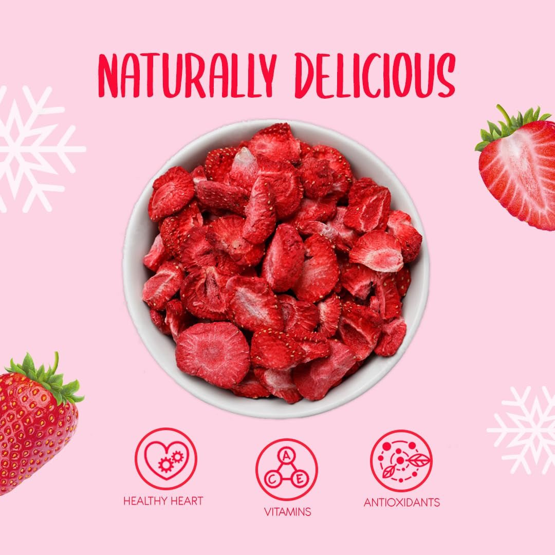 Căpșuni liofilizate 150g - Felii de căpșuni liofilizate - Fructe uscate liofilizate - Fructe de căpșuni uscate - Perfect pentru coacere, decorare, gustări, muesli, deserturi Produse deshidratate Naty Shop