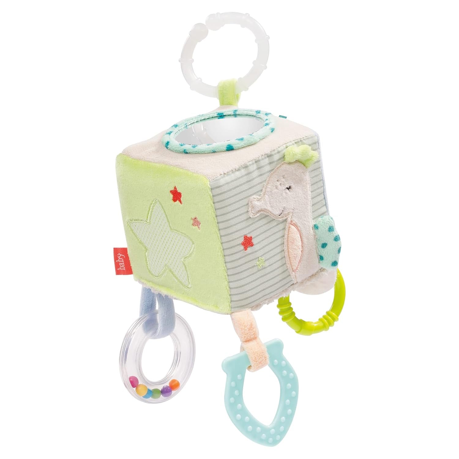 Fehn Activity Cube Otter - Jucărie pentru activități motorii cu elemente de prindere suspendate - Pentru bebeluși și copii mici de la 0+ luni - Dimensiuni: 10 x 10 cm Jucarii Bebe Naty Shop Copii de mare