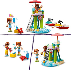 LEGO Friends livredder udsigtstårn med jetski, børnelegetøj, gaveidé til piger og drenge fra 5 år med 2 figurer og en delfin, jetski legetøj 42623 Byggesæt Besuche den LEGO-Store