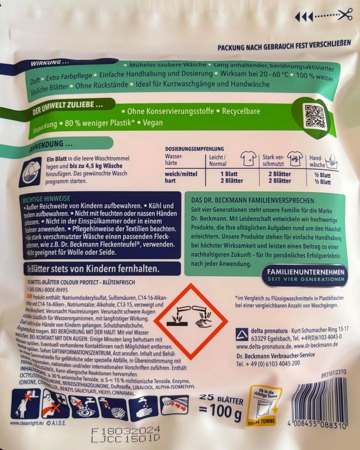 Foi de detergent Dr Beckmann MAGIC LEAVES COLOR | Foi de spălat predozate și solubile în apă | Economisitoare de spațiu și ușor de utilizat | 25 de foi Detergenti Rufe Naty Shop