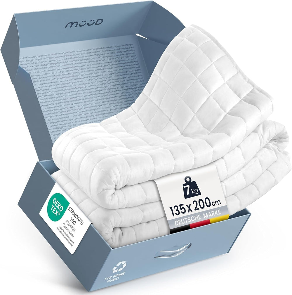 7 kg terapeutisk tæppe I 135X200Cm I Til afslappende søvn I Højkvalitets vægtetæppe lavet af åndbart bomuld I Afstressende og terapeutisk - Inklusiv pakkeboks med bærehåndtag Senge og tæpper Besuche den müüd-Store 135 X 200 Cm 7.